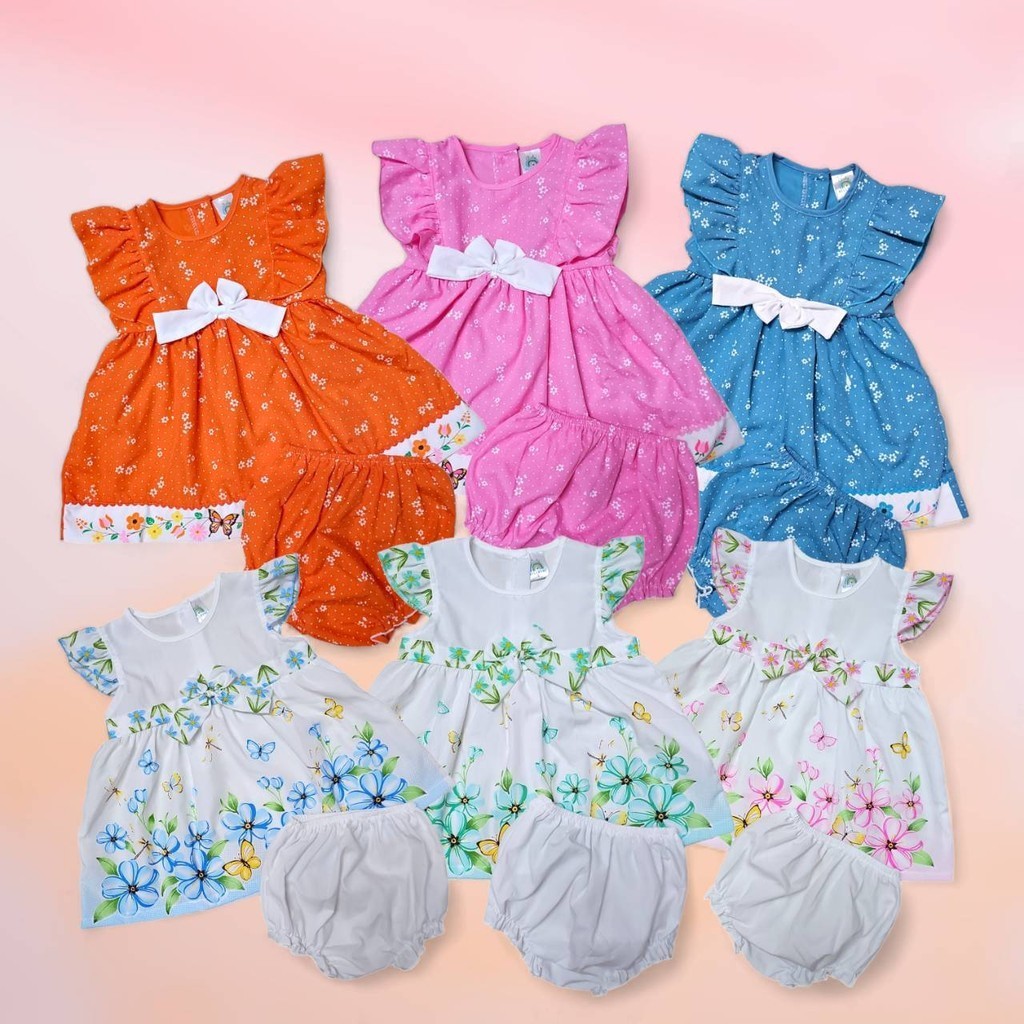 ชุดกระโปรงเด็ก+กางเกงใน 0-12 เดือน ผ้าฝ้ายมัสลิน ลายดอกไม้ หวานๆ ชุดเด็กผู้หญิง BAB0019