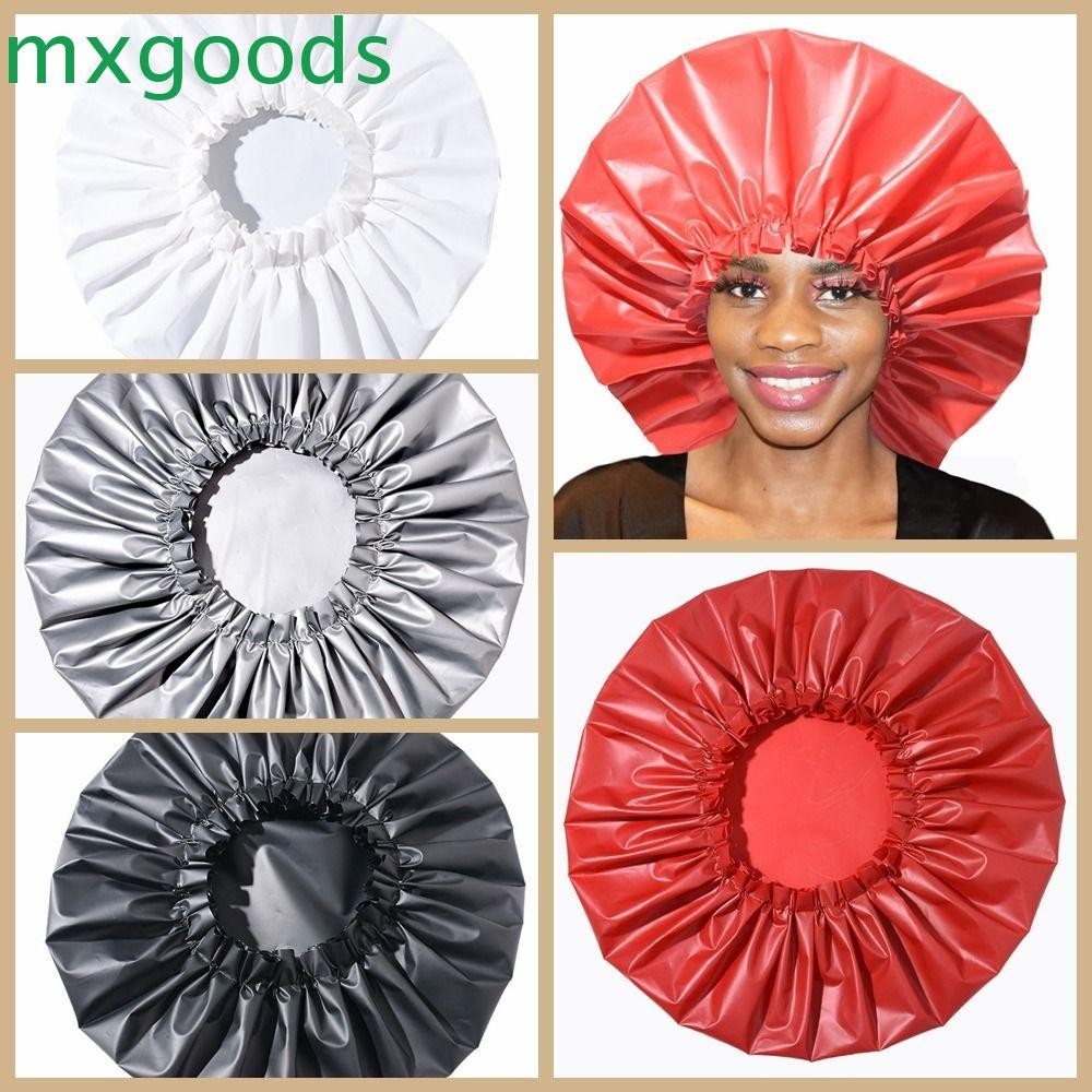 Mxgoods หมวกอาบน้ํา หมวกสปา ขนาดใหญ่ ร้านทําผม ใช้ซ้ําได้ ยืดหยุ่น สีพื้น ผมยาว