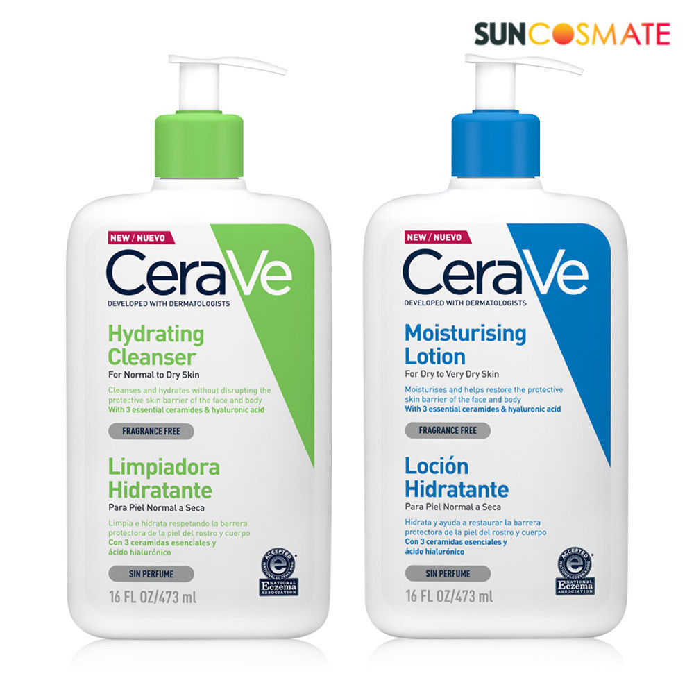 Cerave moisturising lotion 473ml.+moisturising lotion 473ml.โลชั่นบำรุงผิวหน้าและผิวกายสำหรับผิวแห้ง-แห้งมาก เนื้อบางเบา
