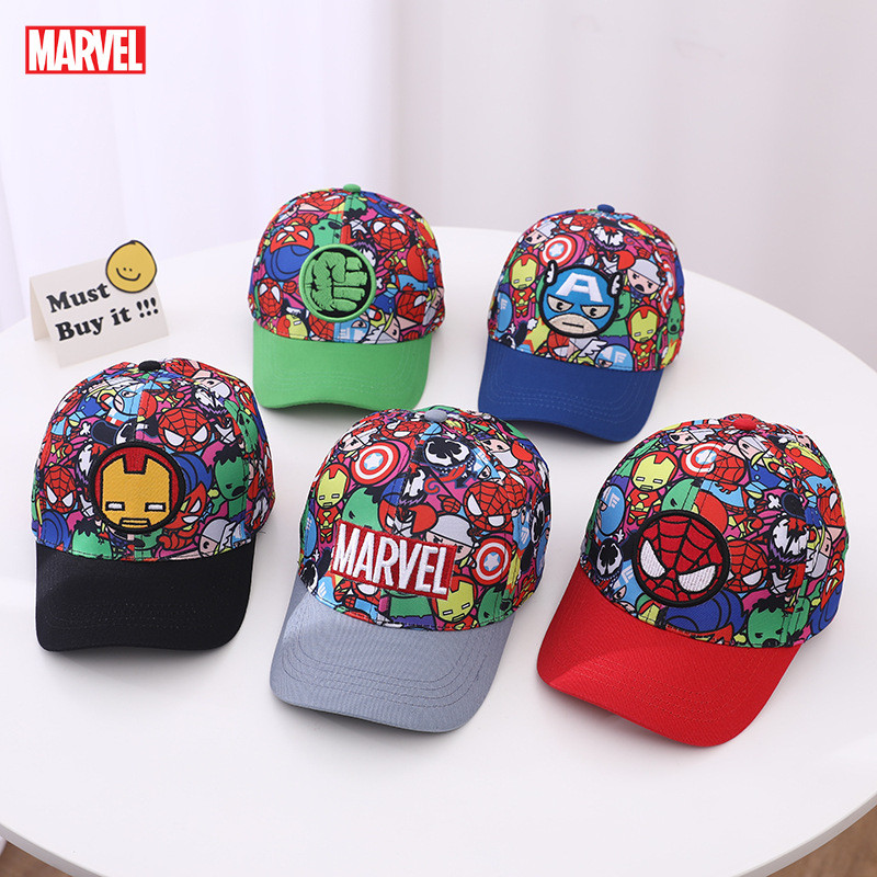หมวกเบสบอล ลาย Marvel Avengers Spiderman Hulk Iron Man Captain America ขนาด 50-54 ซม. เหมาะกับของขวัญวันเกิด สไตล์ฮิปฮอป สําหรับเด็ก