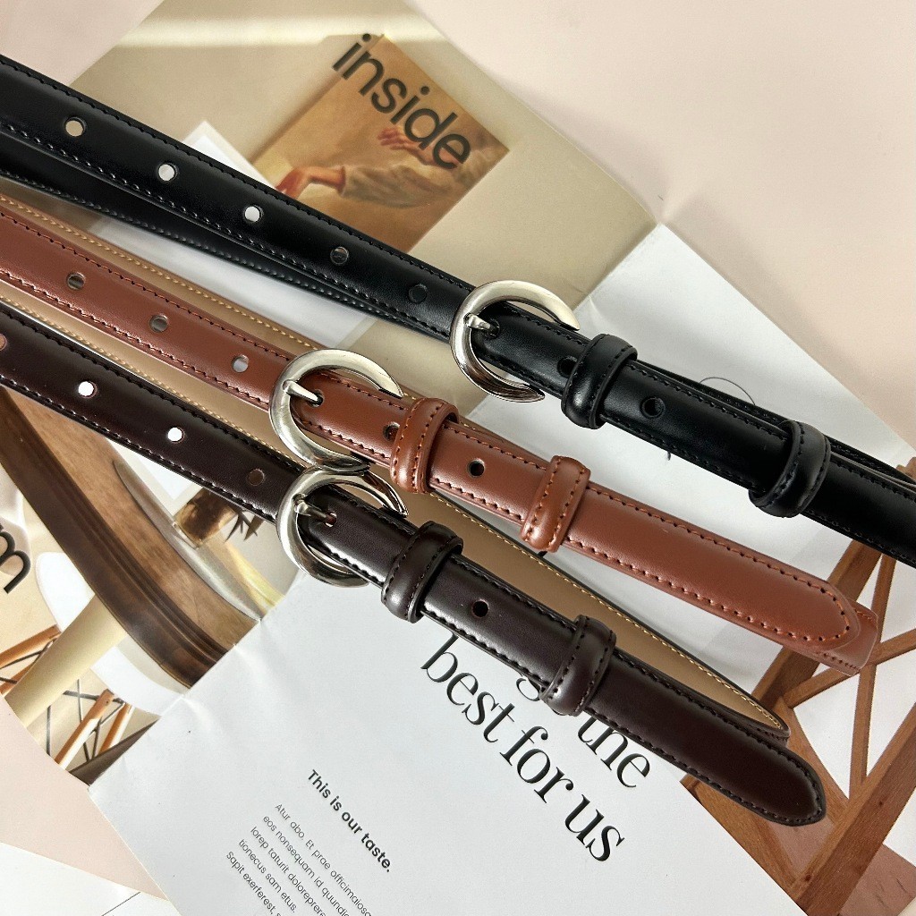 🔥หนังแท้🔥❤️แบรนด์LULU❤️ RL-519 เข็มขัดหนังแท้  หัวเข็มขัดเงิน หุ้มหนังทั้งเส้น