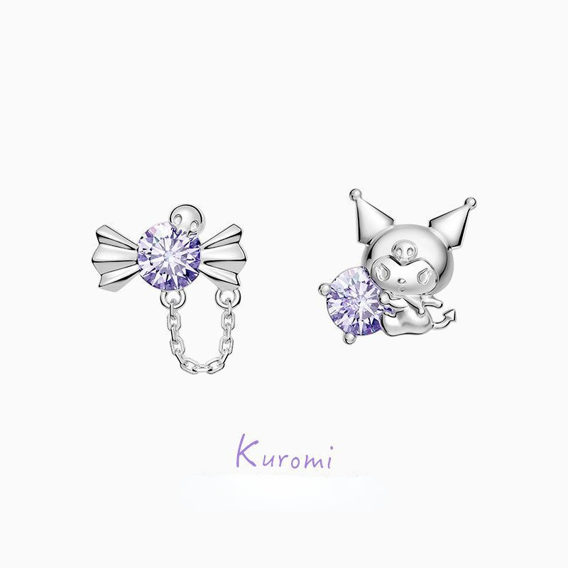 เครื่องประดับจี้การ์ตูนคุโรมิ, ซานริโอ, เพชรสีม่วง, สไตล์เกาหลี, หรูหรา, อสมมาตร, ต่างหูผู้หญิงระดับไฮเอนด์น่ารักทันสมัย, ของขวัญผู้หญิง
