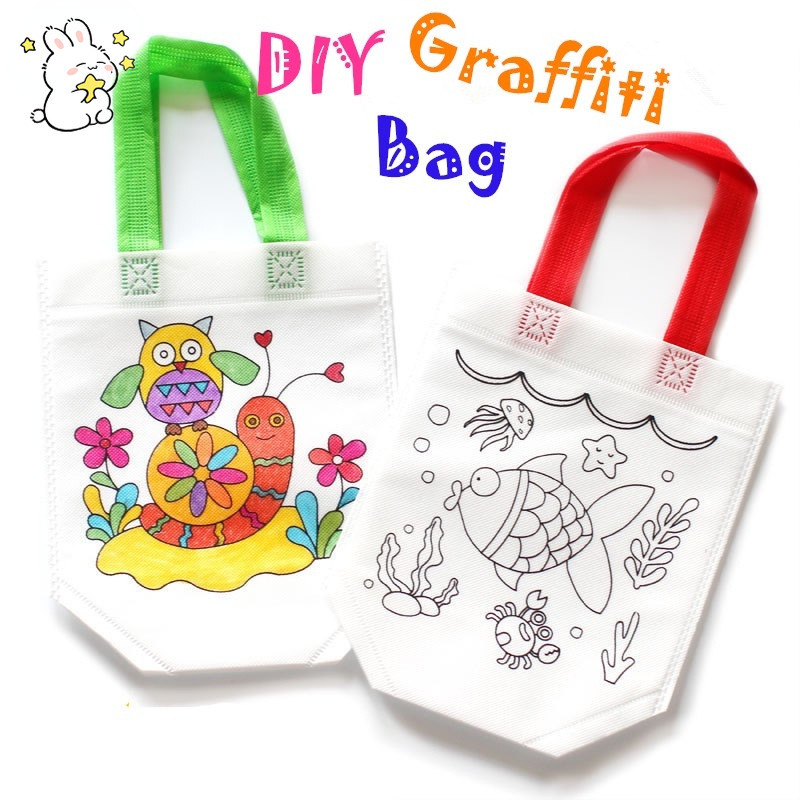 กระเป๋าระบายสีและภาพวาดไม่ทอแฮนด์เมดแบบใหม่ เหมาะสำหรับการเรียนรู้แบบ DIY ของเด็ก