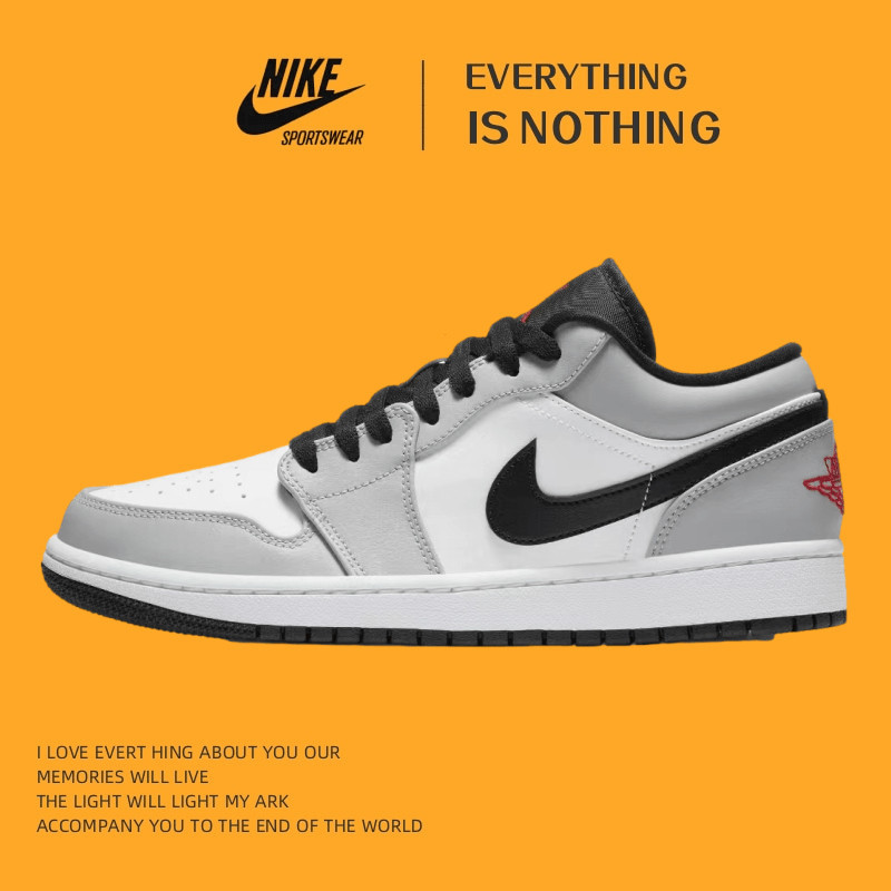【พร้อมส่ง แท้%】Nike Air Jordan 1 Low Light Smoke Grey Sneakers AJ1 รองเท้าผ้าใบ แฟชั่นรองเท้าลำลอง