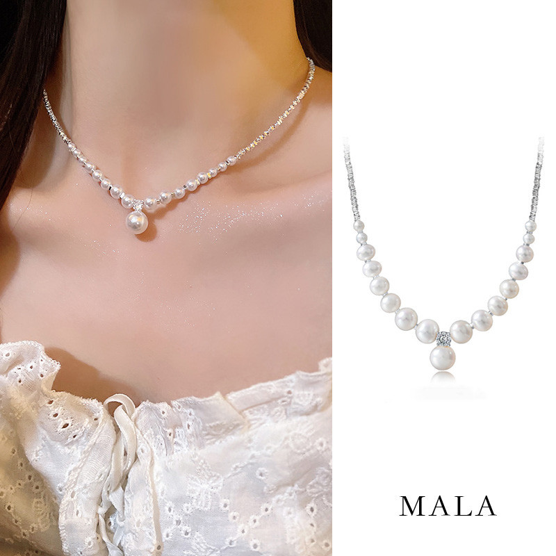 สร้อยคอโซ่เงิน ประดับไข่มุก แบบเรียบง่าย สไตล์เกาหลี