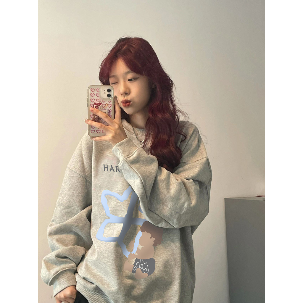ส่งไวจากไทย SELLDA M-2XL เสื้อสเวตเตอร์ ลายพิมพ์ แขนยาว เกาหลี โอเวอร์ไซส์ ผู้หญิง สเวตเตอร์
