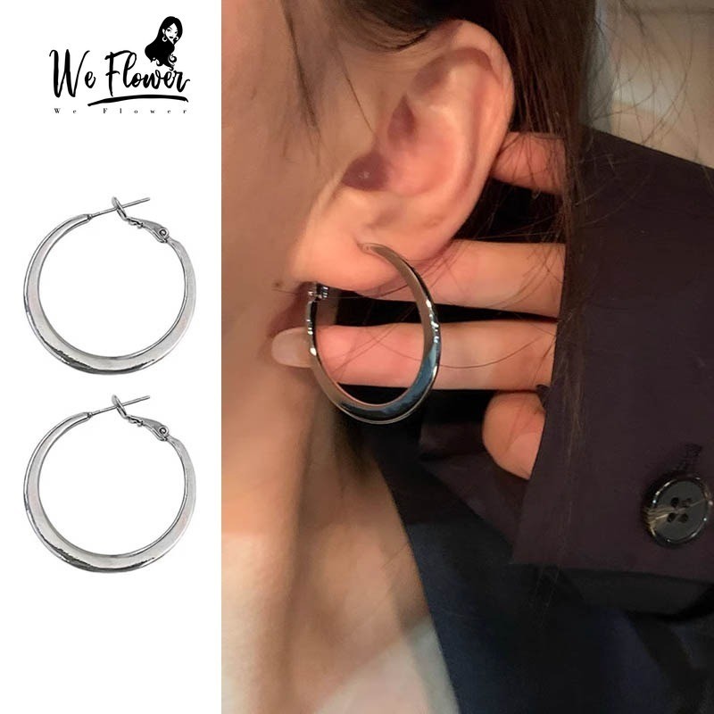 We Flower ต่างหูห่วง เงิน S925 ทรงกลม ขนาดใหญ่ เครื่องประดับแฟชั่น สไตล์พังก์ สําหรับผู้หญิง