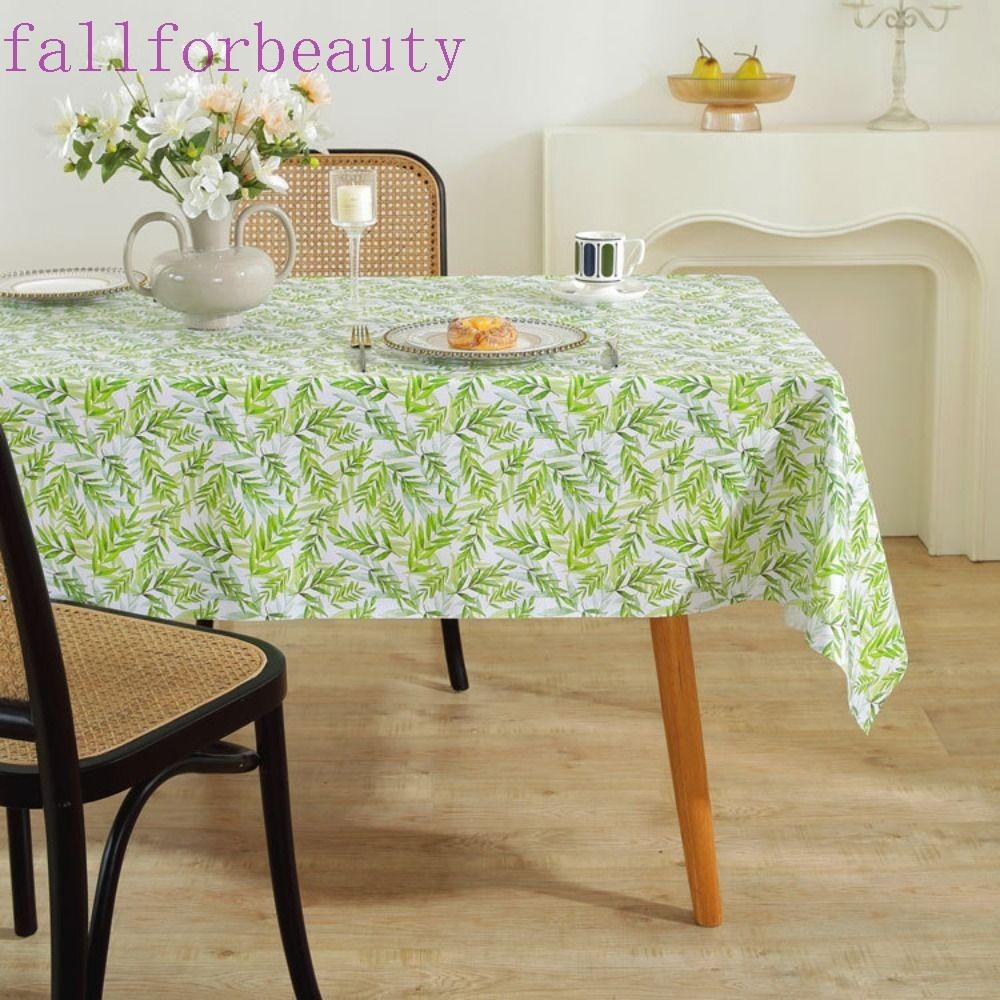 Fallforbeauty ผ้าปูโต๊ะ PVC กันน้ํามัน หนานุ่ม ลายใบไม้สีเขียว สําหรับตกแต่งห้องครัว