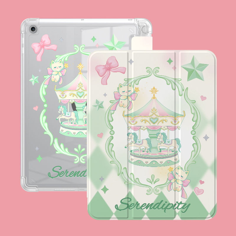 สําหรับ iPad Air5 Air4 gen10 Gen9 Gen8 Gen7 Anti drop การ์ตูน carousel iPad gen6 gen5 2021 Pro11 แท็บเล็ต Protector