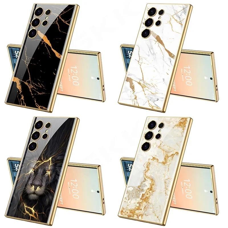 เคสกระจกนิรภัย แบบแข็ง ชุบหรูหรา สําหรับ Samsung Galaxy S24 Ultra Plus S24+ S24U Galaxy S24 Ultra