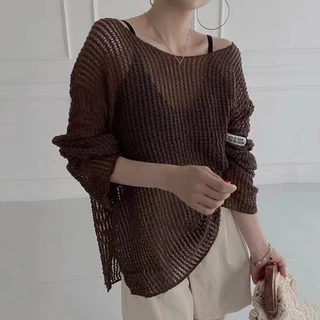 Suxi เสื้อถัก คอกลม แขนยาว ทรงหลวม สไตล์เกาหลี เรโทร แฟชั่นสําหรับผู้หญิง 240305