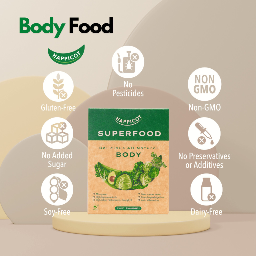 Happicot Superfood BODY สลัดผักและผลไม้พกพา ผักผงดูแลสุขภาพร่างกาย 1 กล่อง มี 20 ซอง