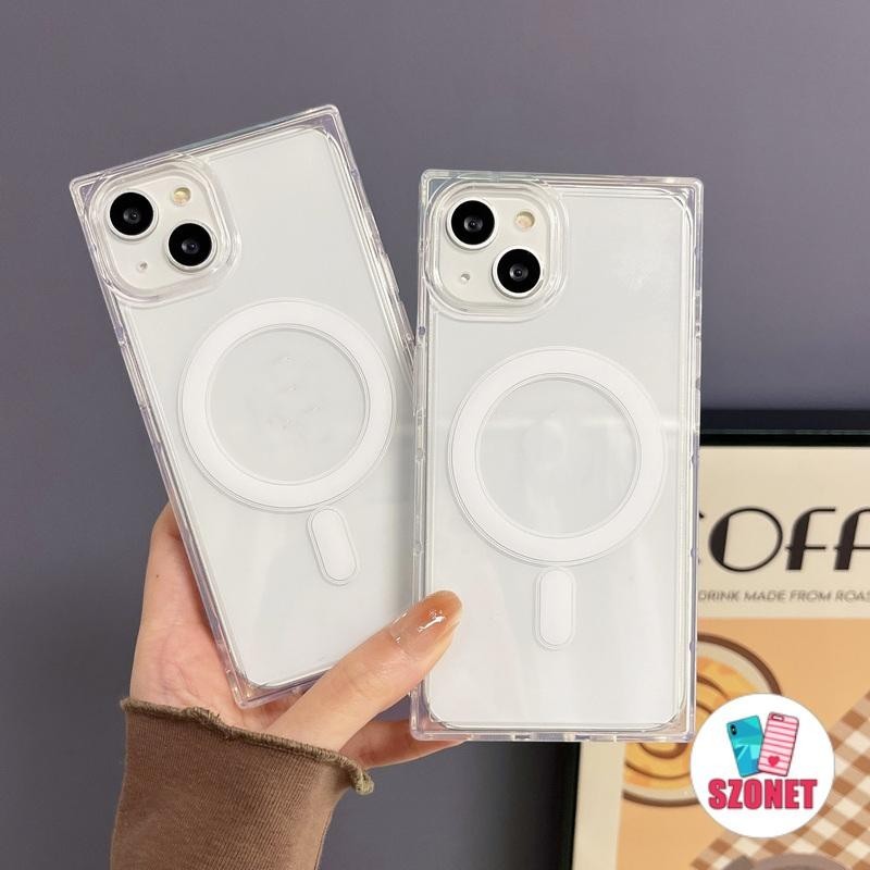 เคสโทรศัพท์มือถือแบบนิ่ม ใส กันกระแทก กันรอยเลนส์กล้อง พร้อมที่ชาร์จแม่เหล็กไร้สาย สําหรับ iPhone 15 14 13 12 11 Pro Max