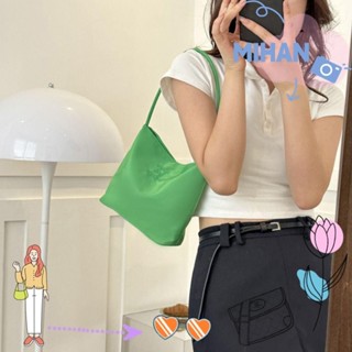 Mh กระเป๋าถือ กระเป๋าสะพายไหล่ สีพื้น ความจุสูง ปักลายตัวอัก…