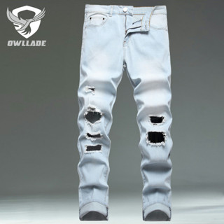 Eaglade Ripped Skinny Slim Fit Jeans สําหรับผู้ชาย 322 สีน้ํ…