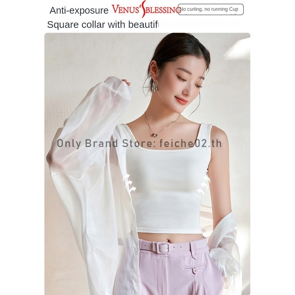 เสื้อครอปท็อป คอสี่เหลี่ยม แต่งรูกลวง แต่งแผ่นรองเต้านม รูปที่ 8