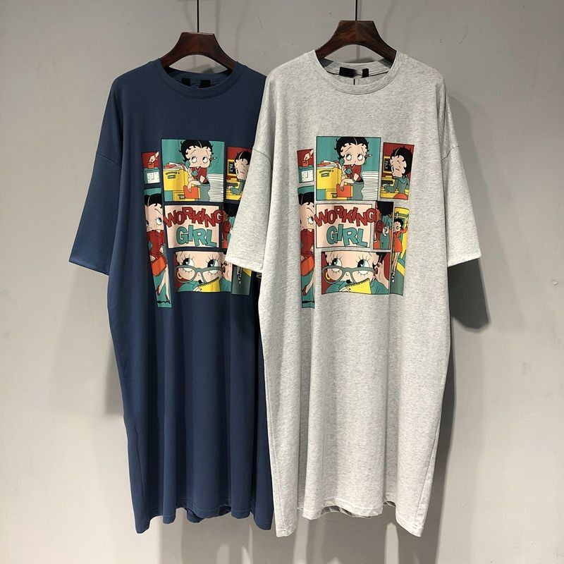 【Pajamas Oversize】(ใส่ได้ 150 กก.) (ถึงเข่า) ชุดเดรสยาว ทรงหลวม พิมพ์ลายการ์ตูน พลัสไซซ์ สําหรับผู้หญิง