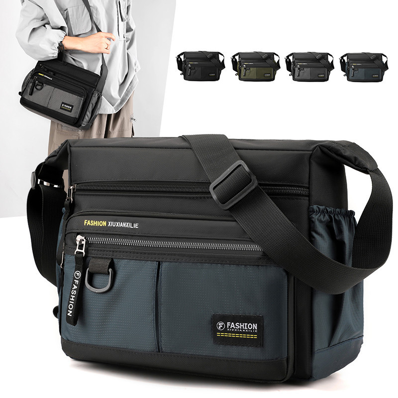 กระเป๋าสะพายไหล่ ผ้าไนล่อน หลายชั้น ขนาดใหญ่ จุของได้เยอะ เข้ากับทุกการแต่งกาย สไตล์เรียบง่าย สําหรับผู้ชาย