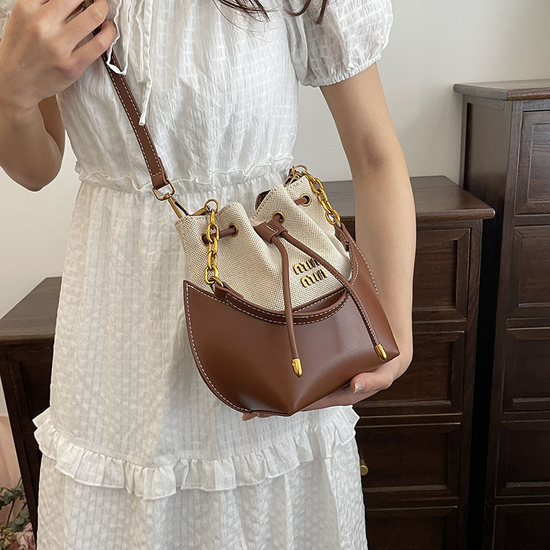 กระเป๋าสะพายไหล่ ผ้าแคนวาส ทรงบักเก็ต แบบพกพา สีคอนทราสต์ สไตล์ฝรั่งเศส - รูปที่ 2