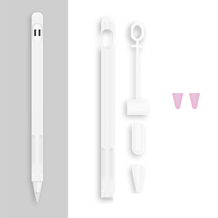 พร้อมส่ง 4 In 1 เคสซิลิโคนสไตลัส 2 ชุด + เชือกป้องกันการสูญหาย + ชุดปลอกปลายปากกาคู่ สําหรับ Apple Pencil 1
