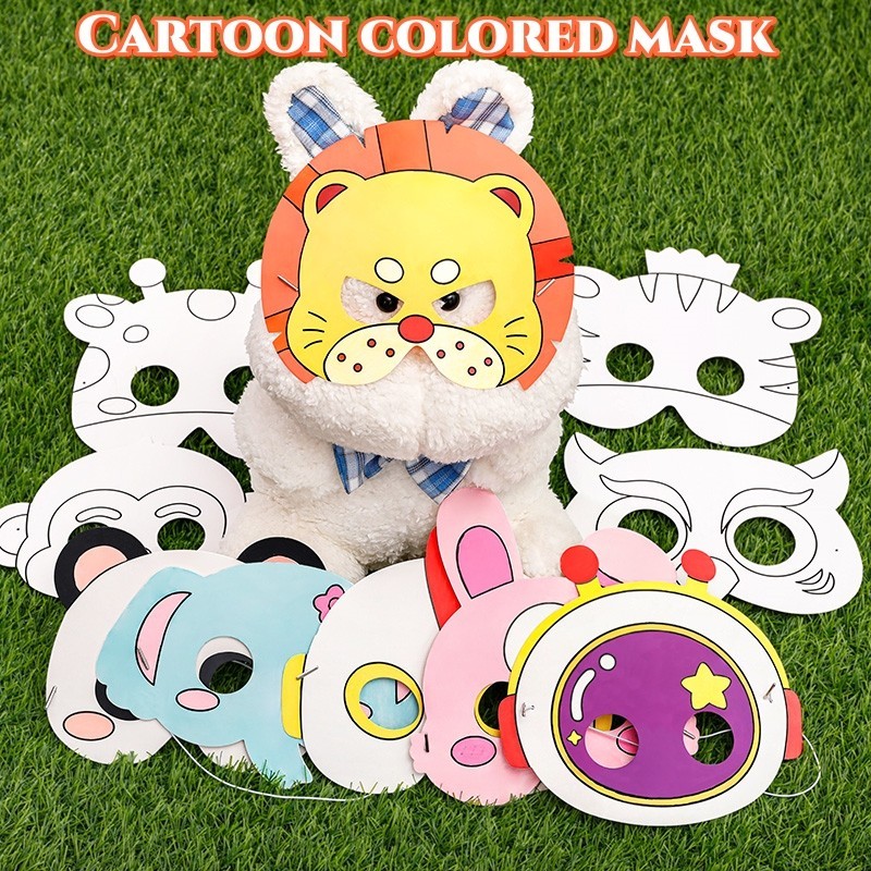 หน้ากากกระดาษระบายสี ขนาดเล็ก ลายการ์ตูน สําหรับเด็กนักเรียน DIY SG117