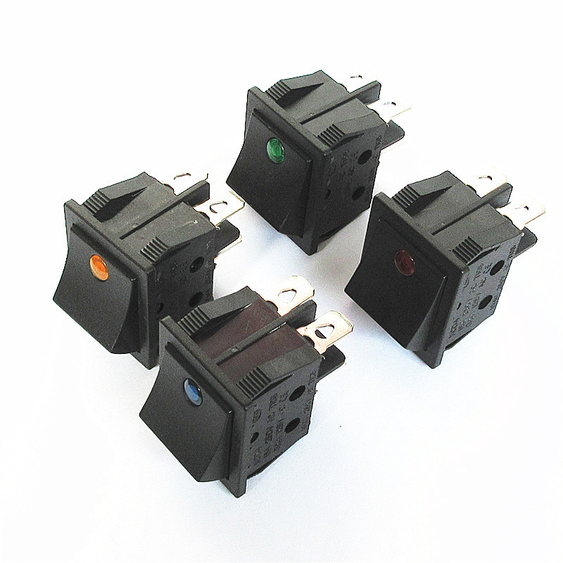 สวิตช์จรวด KCD4 สี่ขา พร้อมไฟ 220V ปุ่มกดสวิตช์ปั๊มน้ํา ลู่วิ่ง ไฟสีแดง ไฟสีเขียว สีฟ้า สีเหลือง