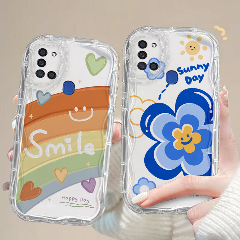 เคส Samsung A21S ซัมซุง เคสโทรศัพท์ใส นิ่ม ความรู้สึกสูง แฟชั่น หยัก เคสโทรศัพท์ใส สายรุ้ง ดอกไม้