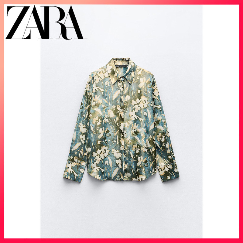 Zara เสื้อเชิ้ต พิมพ์ลายเมทัลลิก แฟชั่นฤดูใบไม้ผลิ สําหรับผู้หญิง