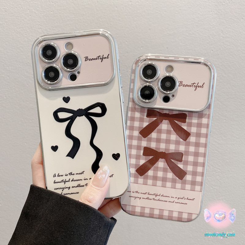 [จัดส่งในพื้นที่] เคสโทรศัพท์กระจกแต่งหน้าโบว์เข้ากันได้กับ iPhone X XR XS 11 13 15 12 Pro Max 7 8 14 15 Plus cover