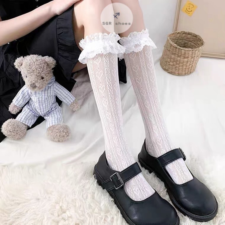 ถุงเท้าข้อยาวลูกไม้ สไตล์ญี่ปุ่น สำหรับผู้หญิง ถุงเท้านักเรียน สไตล์เกาหลี