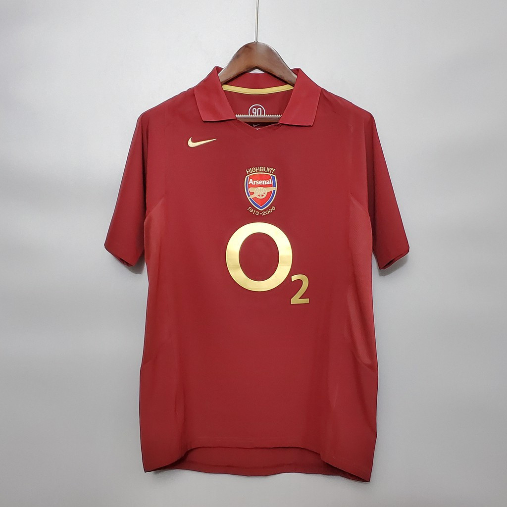 เสื้อกีฬาแขนสั้น ลายทีมชาติฟุตบอล Arsenal 05-06 ชุดเหย้า สไตล์เรโทร # Henry # Bergkamp