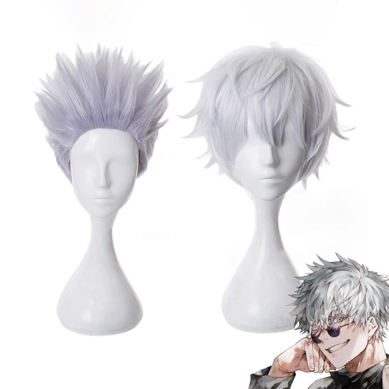 Fluffy Men Wigs Satoru Gojo Anime Cosplay Cosplay Wig Jujutsu Layered Kaisen Heat Resistant Grey Sho