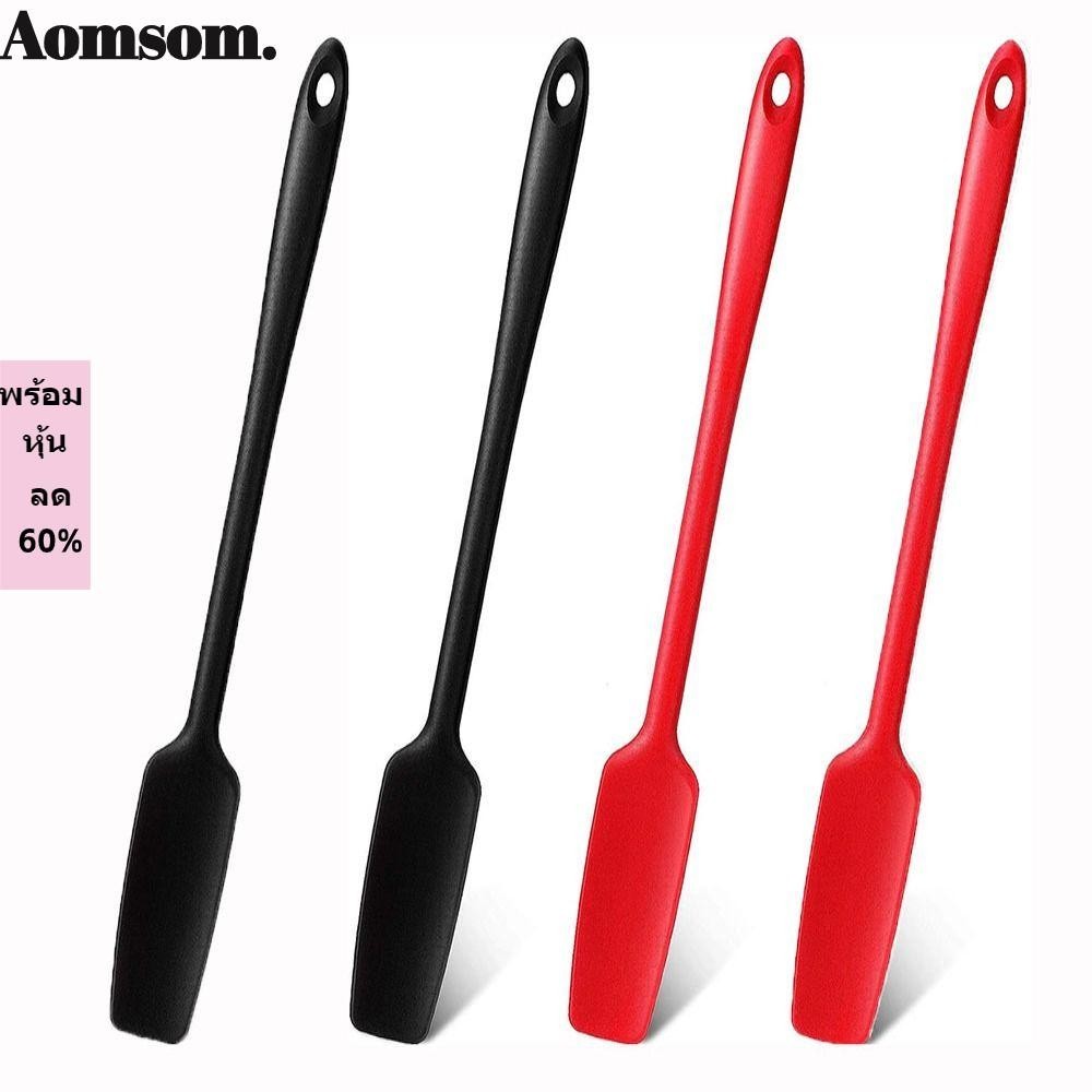 Aomsom ไม้พายยางซิลิโคน ด้ามจับยาว ทําความสะอาดง่าย แกนสเตนเลส ทนความร้อน 4 ชิ้น