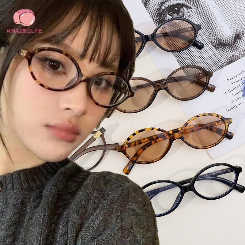 1 ชิ้น ย้อนยุค แฟชั่น วงรี กรอบเล็ก แว่นตา สําหรับผู้หญิง ผู้ชาย อินเทรนด์ เรียบง่าย กรอบเล็ก แว่นตาตกแต่ง