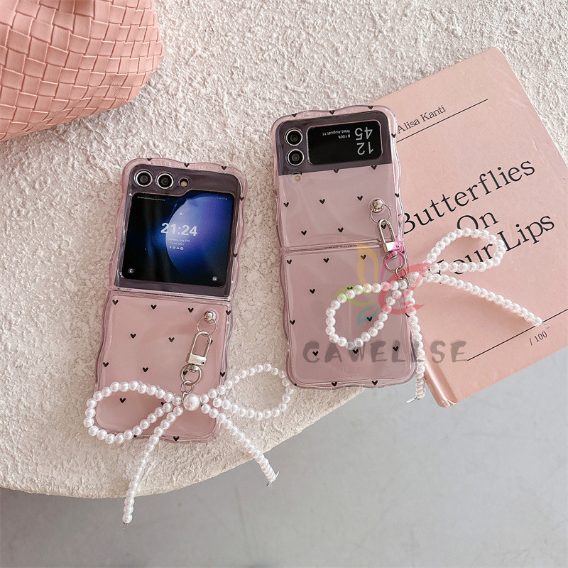 Girl Storm Dot Love Bow จี้ Soft TPU เคสโทรศัพท์ใส Samsung Galaxy Z Flip 5 Z Flip 4 Z Flip 6 ขอบหยัก Slim กันกระแทกฝาหลัง