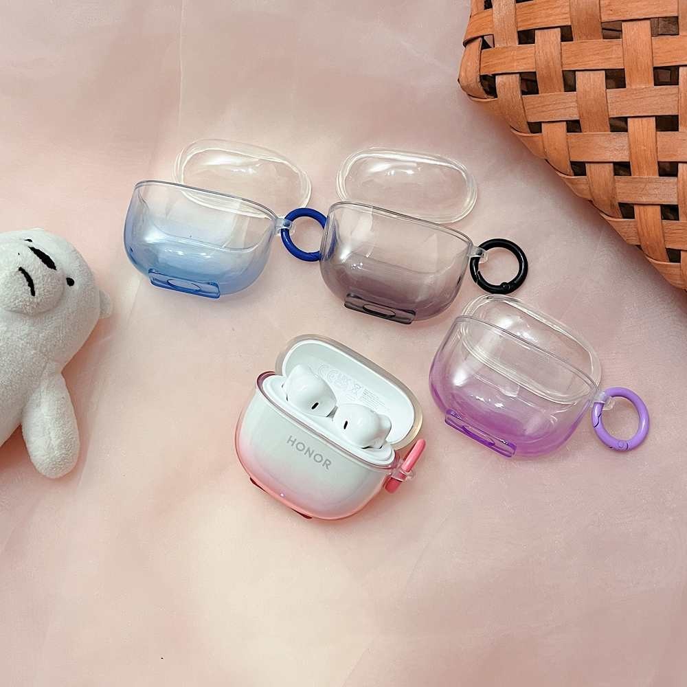 เคสหูฟัง TPU แบบใส กันน้ํา ไล่โทนสีชมพู พร้อมแหวนคล้อง สําหรับ Honor Earbuds X6 X6