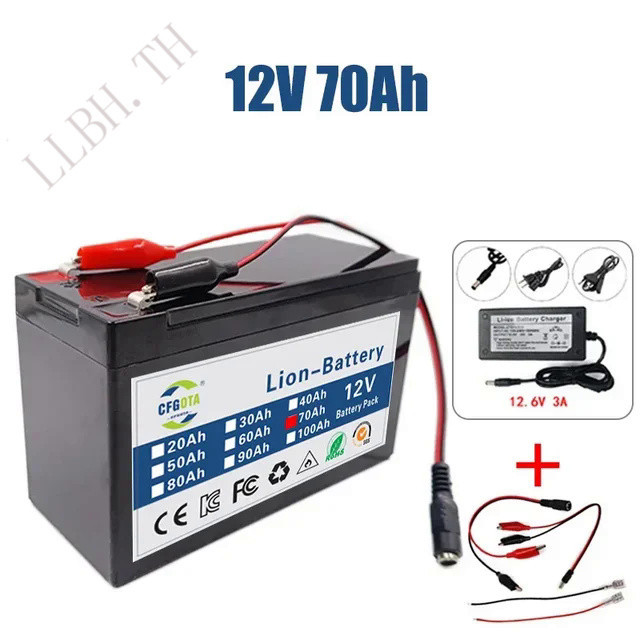Upgraded 12v 70Ah Li Ion 18650 Battery Electric Vehicle Lithium Battery Pack 9V- 12V 35Ah 120Ah Buil
