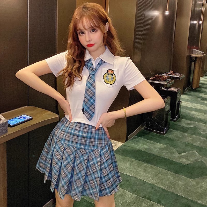 ชุดคอสเพลย์ ชุดนักเรียนเซ็กซี่ เสื้อแขนสั้นพร้อมเนคไท สำหรับสาวธรรมดา-สาวอวบ M-XXL P-392