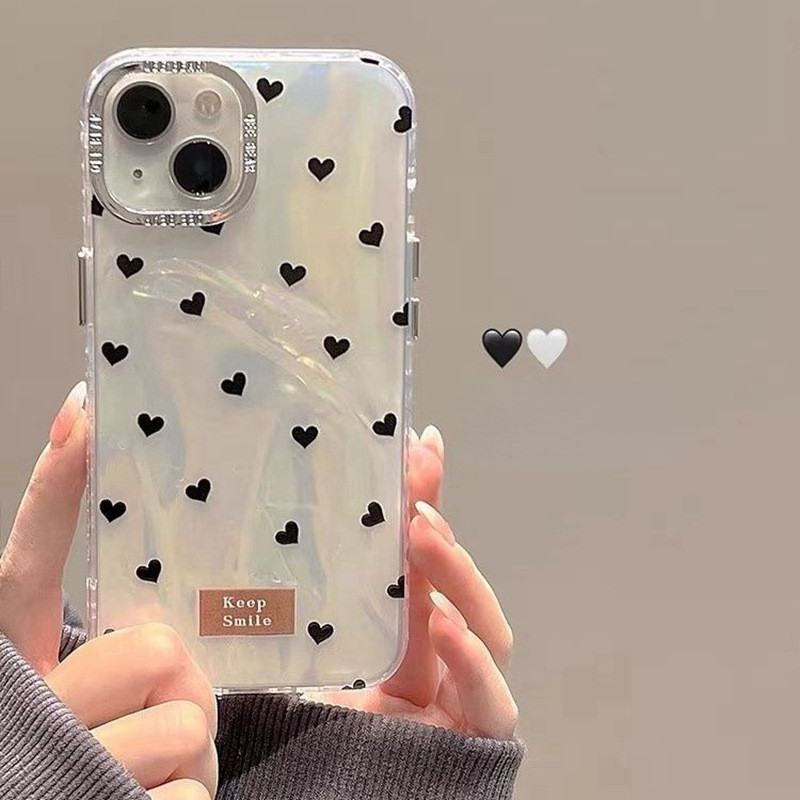 เคสโทรศัพท์มือถือแบบนิ่ม TPU ลายจุด 3D พร้อมสายคล้องไข่มุก สีดํา สําหรับ iPhone 11 12 13 14 15 + Plus Pro Max