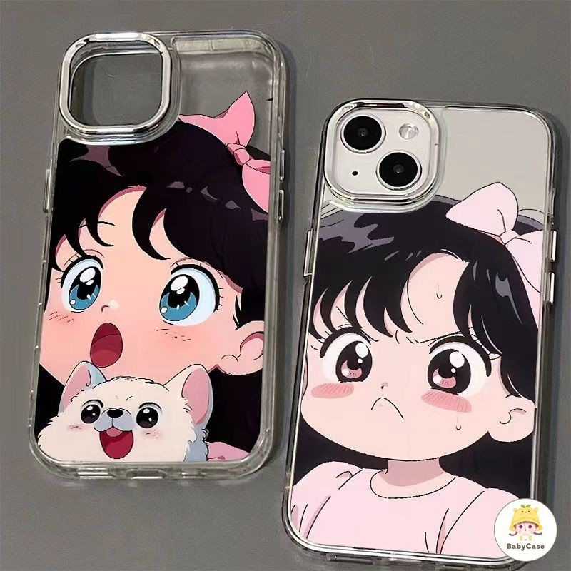 หรูหราชุบเลนส์โลหะน่ารักการ์ตูนสาวมีความสุขกรณีเข้ากันได้สำหรับ IPhone 15 11 13 12 14 Pro Max XR 7Plus 7 8 Plus X XS Max