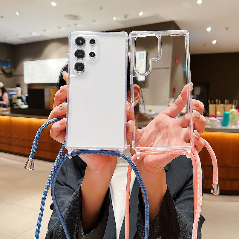 SAMSUNG โปร่งใสcrossbody Lanyardสร้อยคอสําหรับSamsung S23 S24 FE Plus S24 Ultra A15 A25 A35 A55 5G Clear Cover