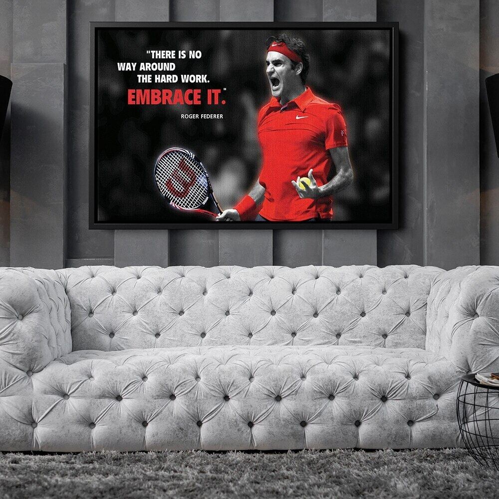 Roger Federer Motivating Quote โปสเตอร ์ เทนนิสผ ้ าใบ Wall Art พิมพ ์ ภาพตกแต ่ งกีฬา Art Cuadros สําหรับ Gym Room Home Decor