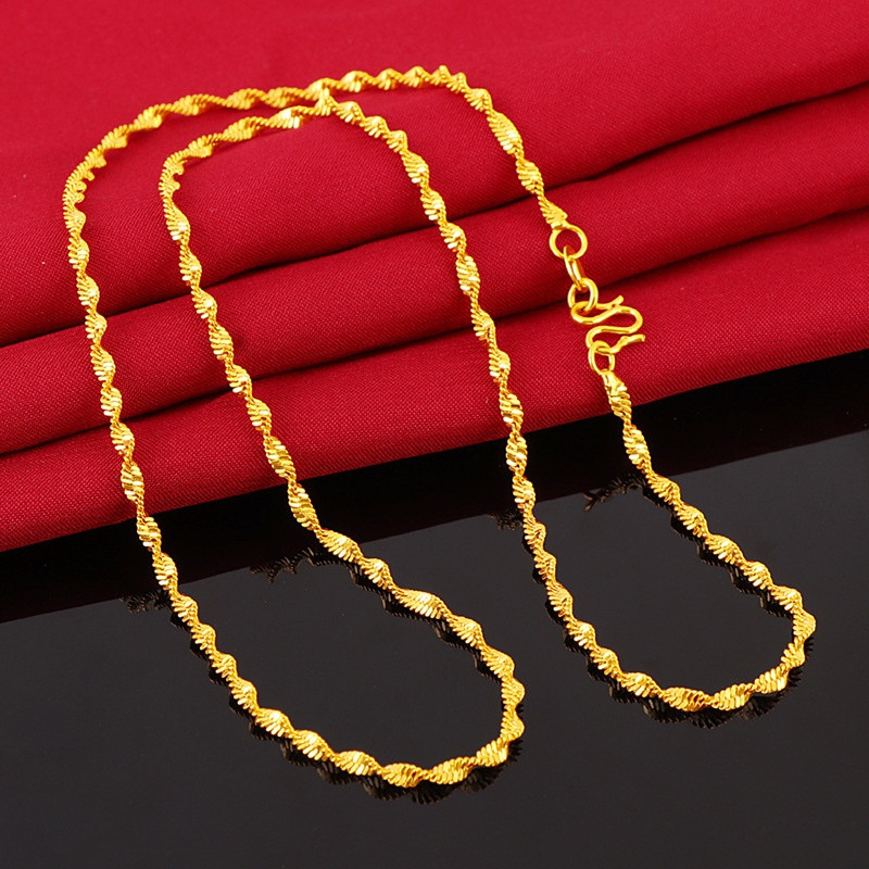 สร้อยคอคลื่นน้ําคู่สําหรับผู้หญิงทอง 24K Pawnable 24k สร้อยคอทองคําซาอุดี สร้อยคอทองคํา 24k&*&-