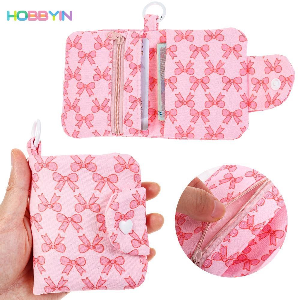 HOBBYIN กระเป๋าสตางค์ ผ้าลินิน พิมพ์ลายโบว์ แบบพกพา