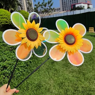 ทานตะวันกังหันลม ธงกังหันลมสีรุ้ง พลาสติกเส้นผ่านศูนย์กลาง สำหรับประดับสวน กังหันลม กังหันลมของเล่นสําหรับเด็ก
