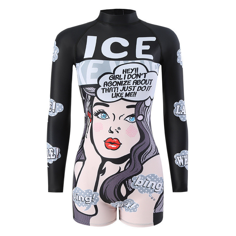 ผู้หญิงท่องชุดว่ายน้ําชิ้นเดียวป้องกันแมงกะพรุนแขนยาวป้องกันแสงแดดแมงกะพรุนสูทดําน้ําดูปะการังบิกินี่การ์ตูนแฟชั่น - รูปที่ 3