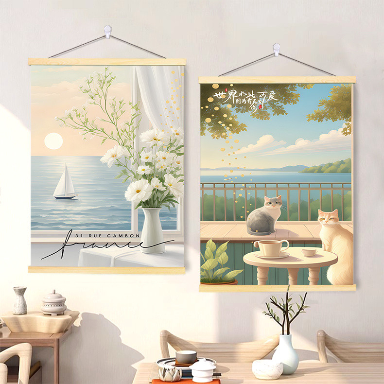 ของตกแต่งบ้าน ที่เรียบง่ายทันสมัยริมทะเลระเบียงหน้าต่างภูมิทัศน์ภาพวาดไม้เนื้อแข็งห้องนั่งเล่นห้องนอนห้องรับประทานอาหารไฟฟ้าเมตรกล่องตกแต่งเลื่อนปิดกั้นว