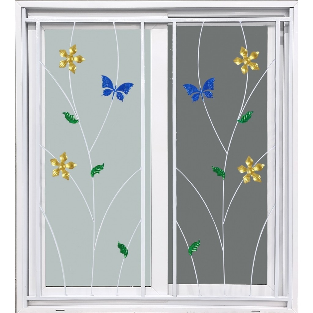 shophome468 WINDOW ASIA (ECO 60-100) หน้าต่าง UPVC บานเลื่อน SS+เหล็กดัดลายผีเสื้อ 120X110 ซม. สีขาว