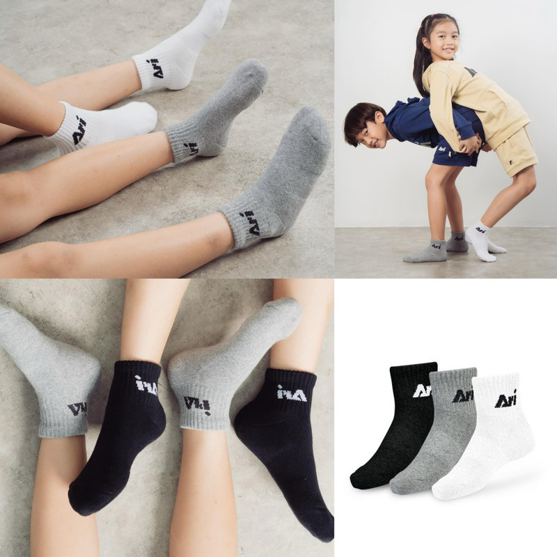 ARI DAILY KIDS QUARTER SOCKS ถุงเท้าข้อสั้น ของเด็ก ของแท้ (1 แพ็ค มี 3 คู่) (เพิ่มค่าธรรมเนียมShopee 5%)