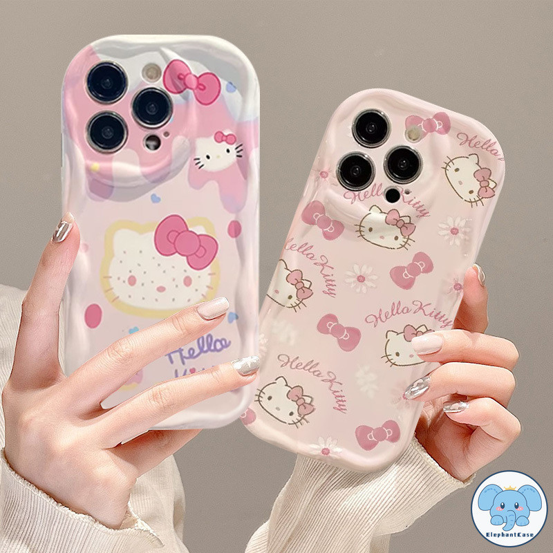 การ์ตูน Hello Kitty น่ารักโบว์นุ่ม Tpu Phone Cover iPhone 15 11 14 13 12 Pro Max XR 7 8 Plus 15Pro X XS Max